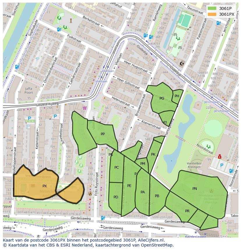 Afbeelding van het postcodegebied 3061 PX op de kaart.