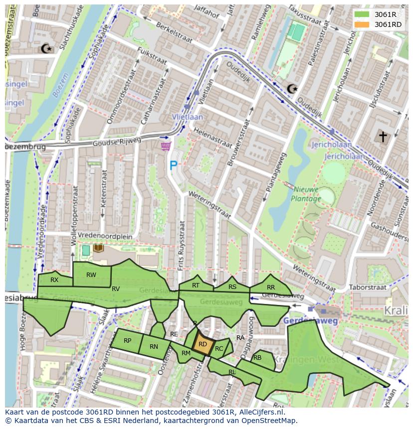 Afbeelding van het postcodegebied 3061 RD op de kaart.