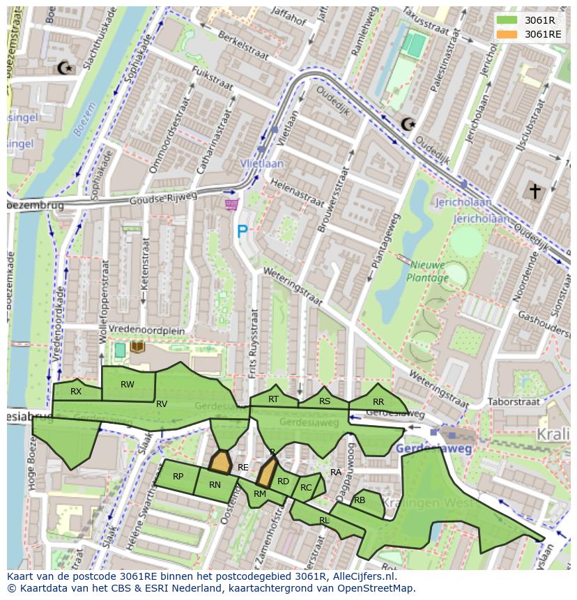 Afbeelding van het postcodegebied 3061 RE op de kaart.