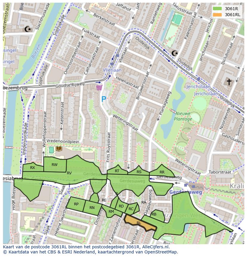 Afbeelding van het postcodegebied 3061 RL op de kaart.
