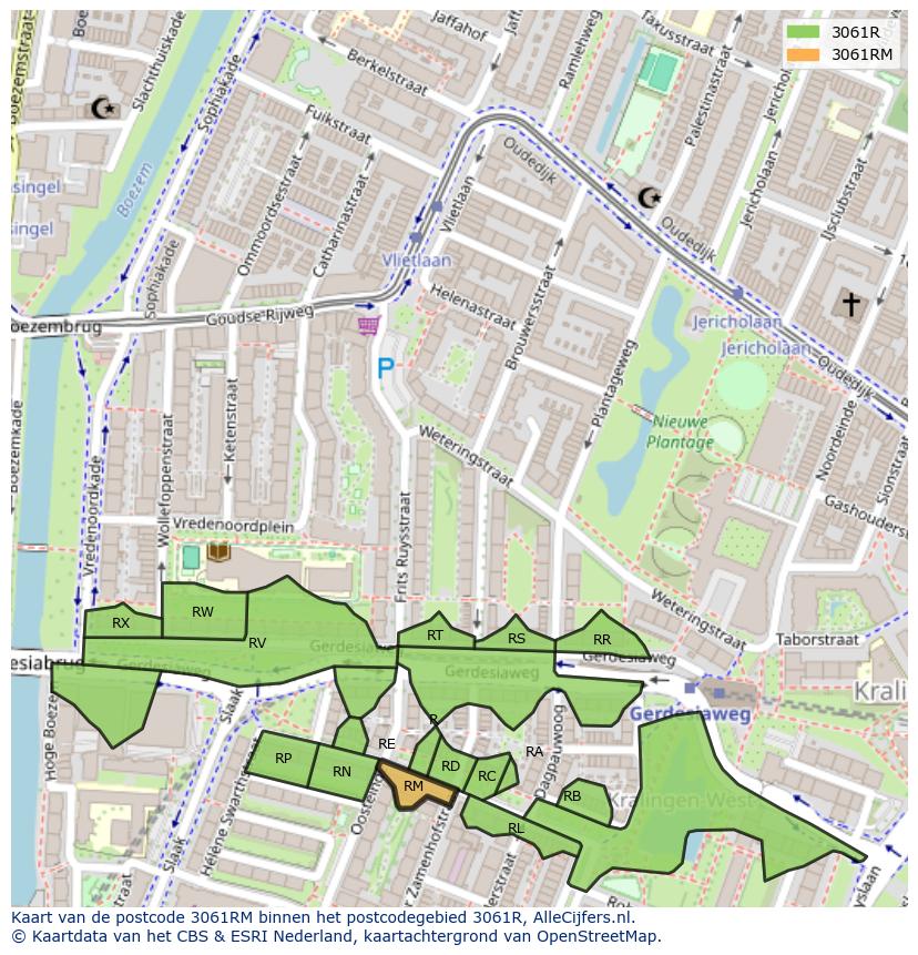 Afbeelding van het postcodegebied 3061 RM op de kaart.