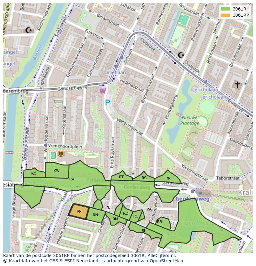 Afbeelding van het postcodegebied 3061 RP op de kaart.