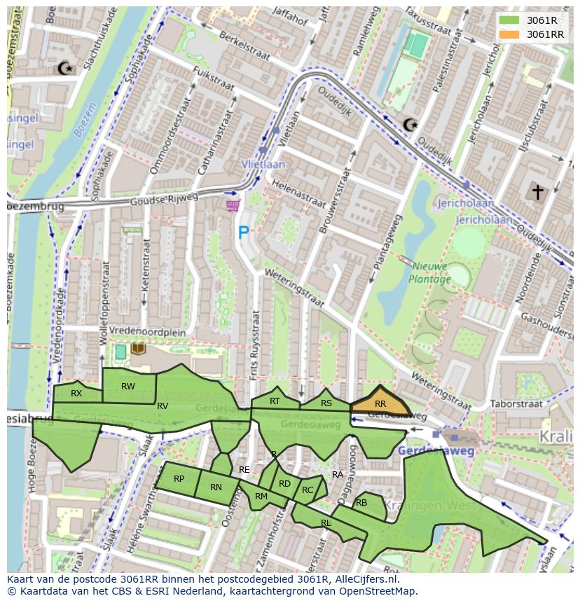 Afbeelding van het postcodegebied 3061 RR op de kaart.