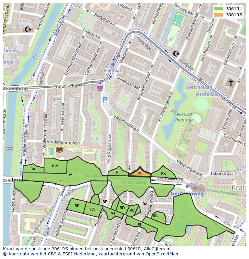 Afbeelding van het postcodegebied 3061 RS op de kaart.