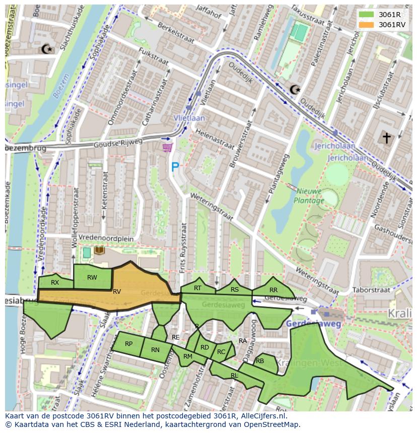Afbeelding van het postcodegebied 3061 RV op de kaart.