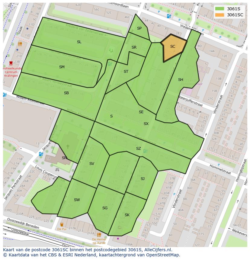 Afbeelding van het postcodegebied 3061 SC op de kaart.
