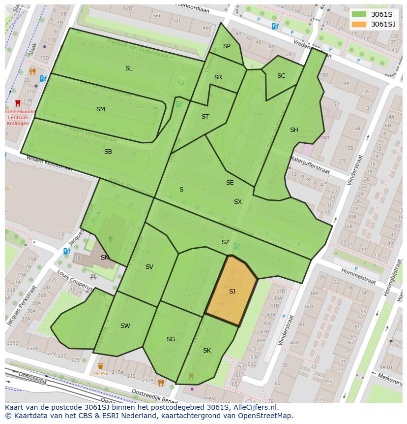 Afbeelding van het postcodegebied 3061 SJ op de kaart.