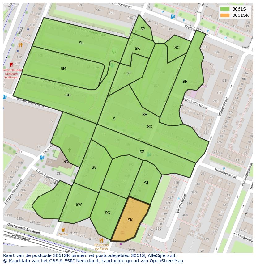Afbeelding van het postcodegebied 3061 SK op de kaart.