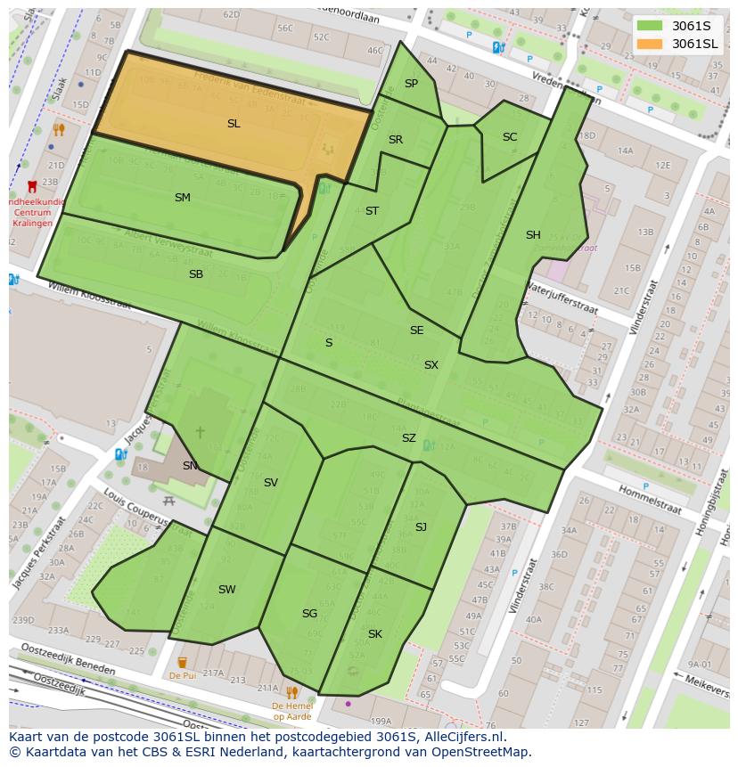 Afbeelding van het postcodegebied 3061 SL op de kaart.