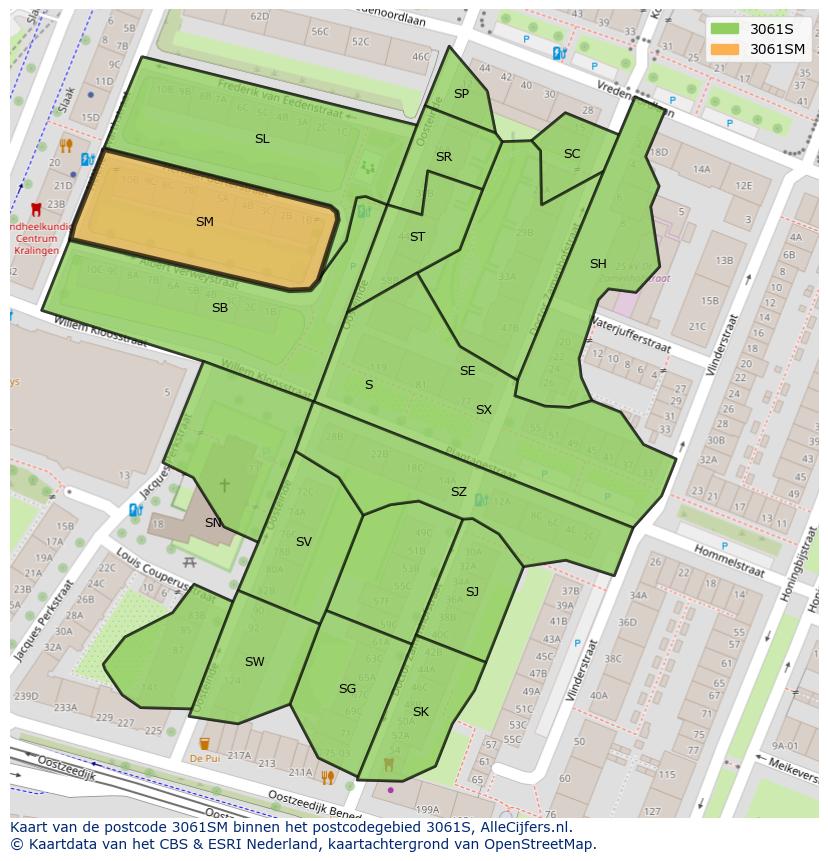 Afbeelding van het postcodegebied 3061 SM op de kaart.