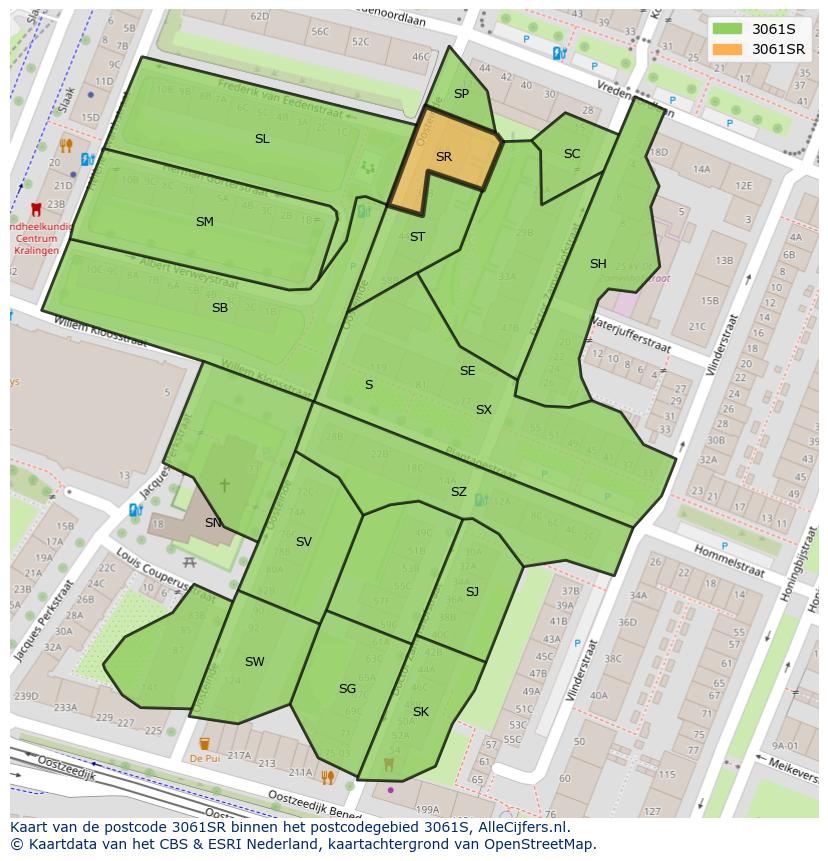 Afbeelding van het postcodegebied 3061 SR op de kaart.