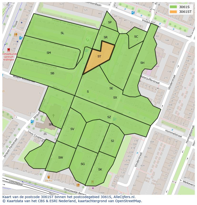 Afbeelding van het postcodegebied 3061 ST op de kaart.