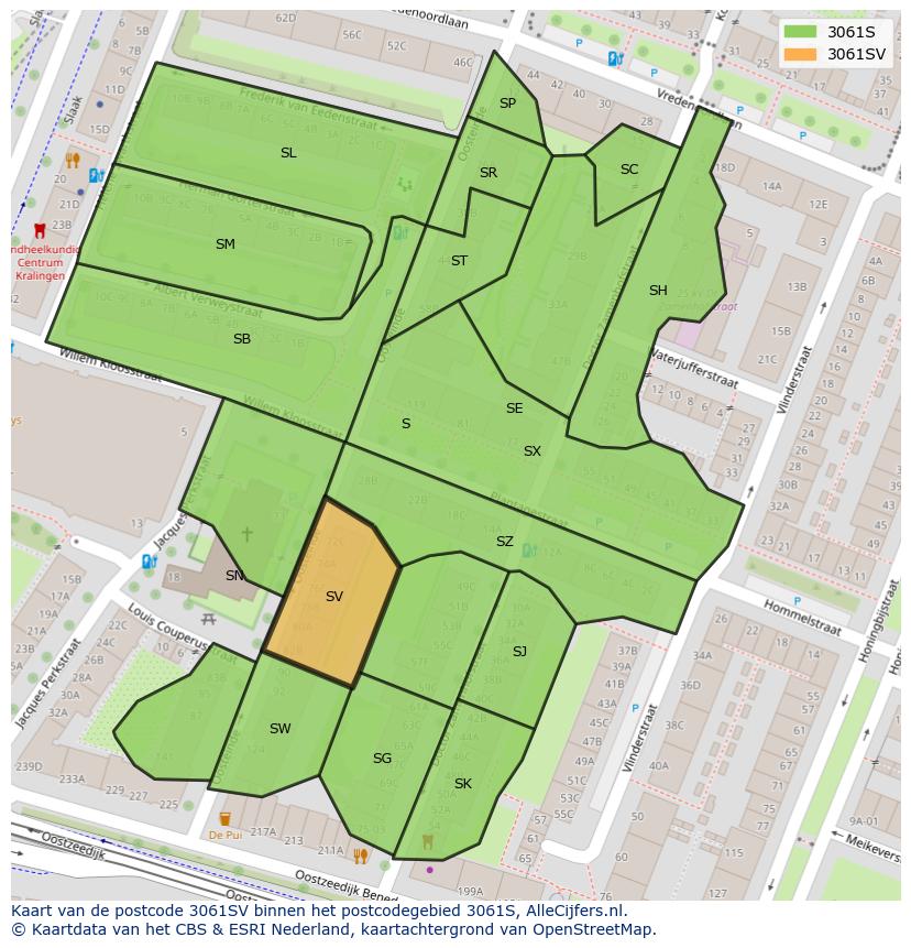 Afbeelding van het postcodegebied 3061 SV op de kaart.