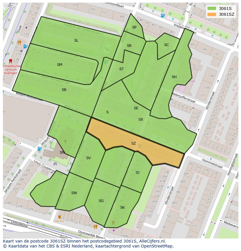 Afbeelding van het postcodegebied 3061 SZ op de kaart.