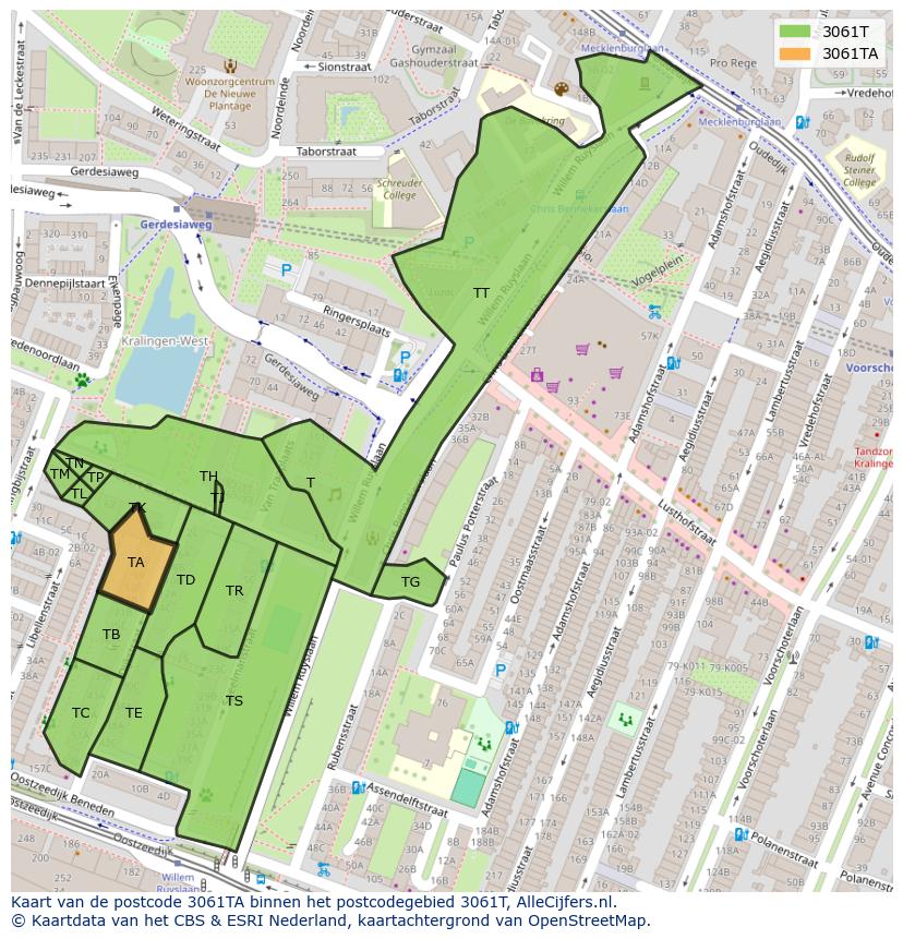 Afbeelding van het postcodegebied 3061 TA op de kaart.