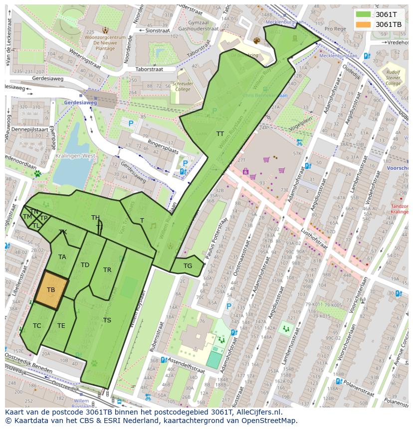 Afbeelding van het postcodegebied 3061 TB op de kaart.