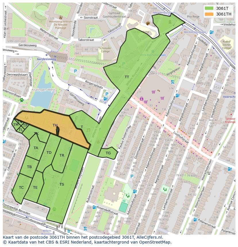 Afbeelding van het postcodegebied 3061 TH op de kaart.