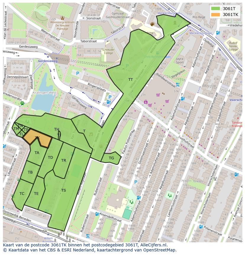 Afbeelding van het postcodegebied 3061 TK op de kaart.