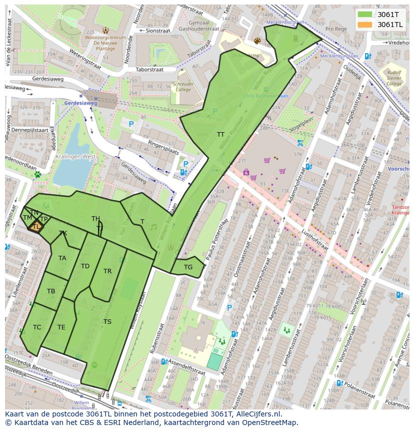 Afbeelding van het postcodegebied 3061 TL op de kaart.