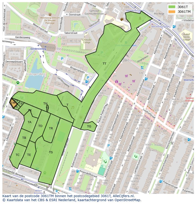 Afbeelding van het postcodegebied 3061 TM op de kaart.