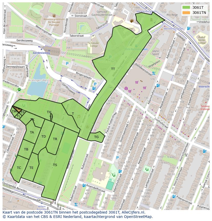 Afbeelding van het postcodegebied 3061 TN op de kaart.