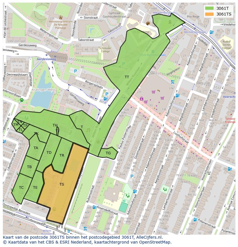 Afbeelding van het postcodegebied 3061 TS op de kaart.