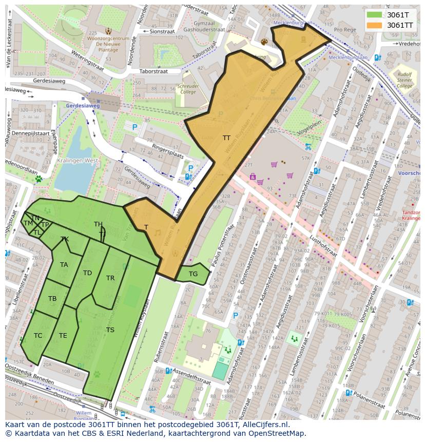 Afbeelding van het postcodegebied 3061 TT op de kaart.