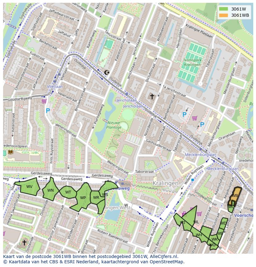 Afbeelding van het postcodegebied 3061 WB op de kaart.