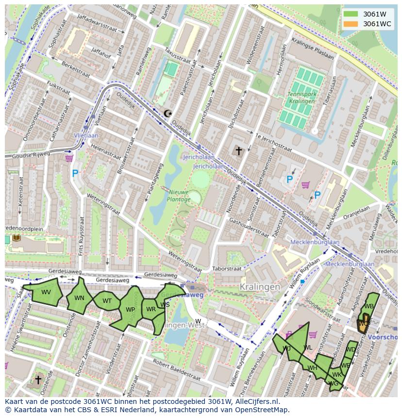 Afbeelding van het postcodegebied 3061 WC op de kaart.