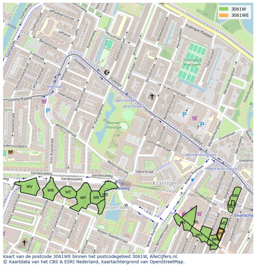 Afbeelding van het postcodegebied 3061 WE op de kaart.
