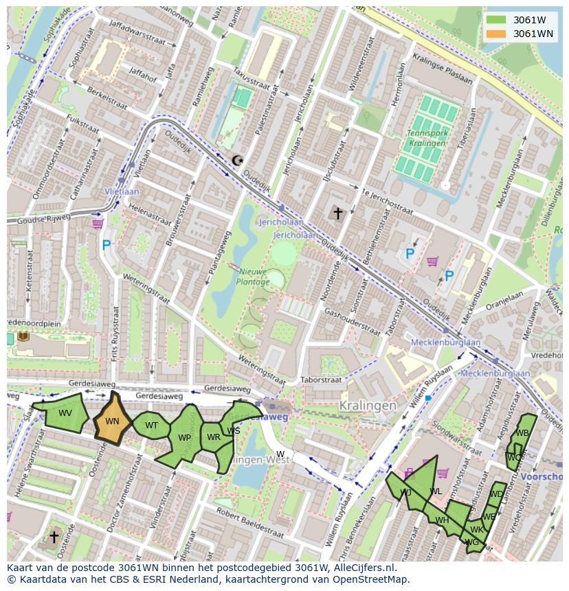Afbeelding van het postcodegebied 3061 WN op de kaart.