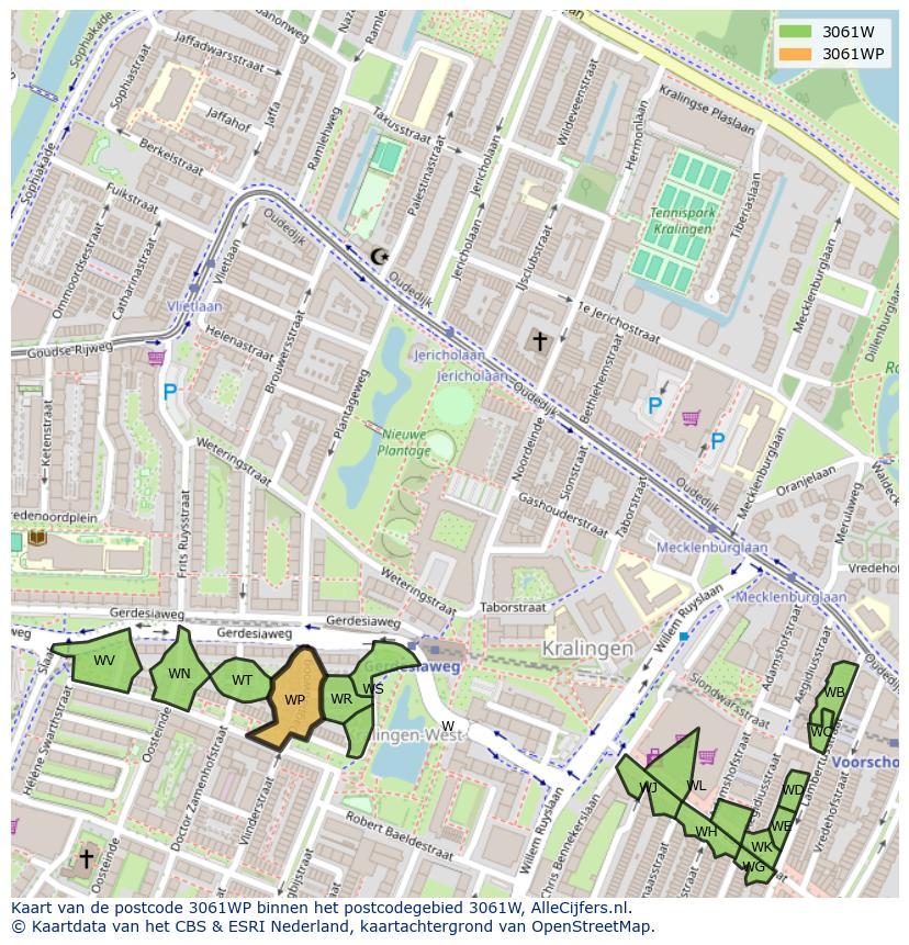 Afbeelding van het postcodegebied 3061 WP op de kaart.