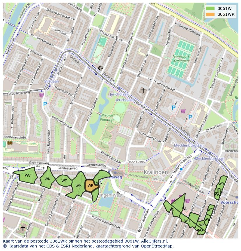 Afbeelding van het postcodegebied 3061 WR op de kaart.
