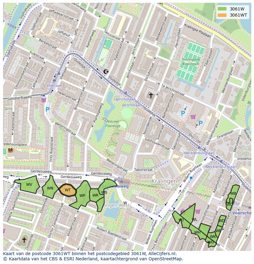 Afbeelding van het postcodegebied 3061 WT op de kaart.