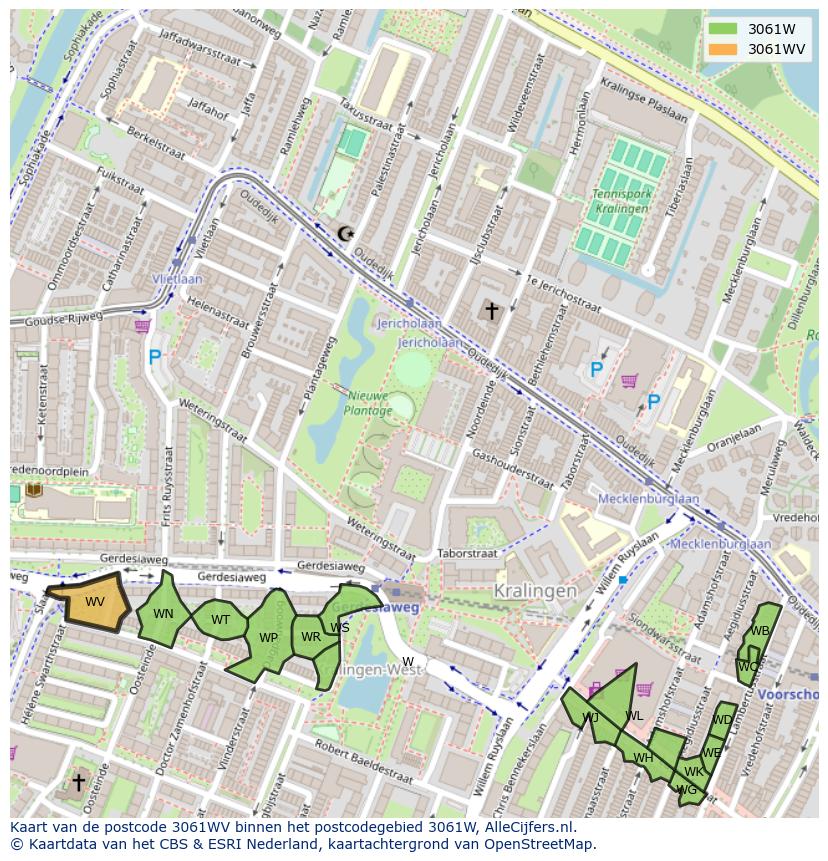 Afbeelding van het postcodegebied 3061 WV op de kaart.