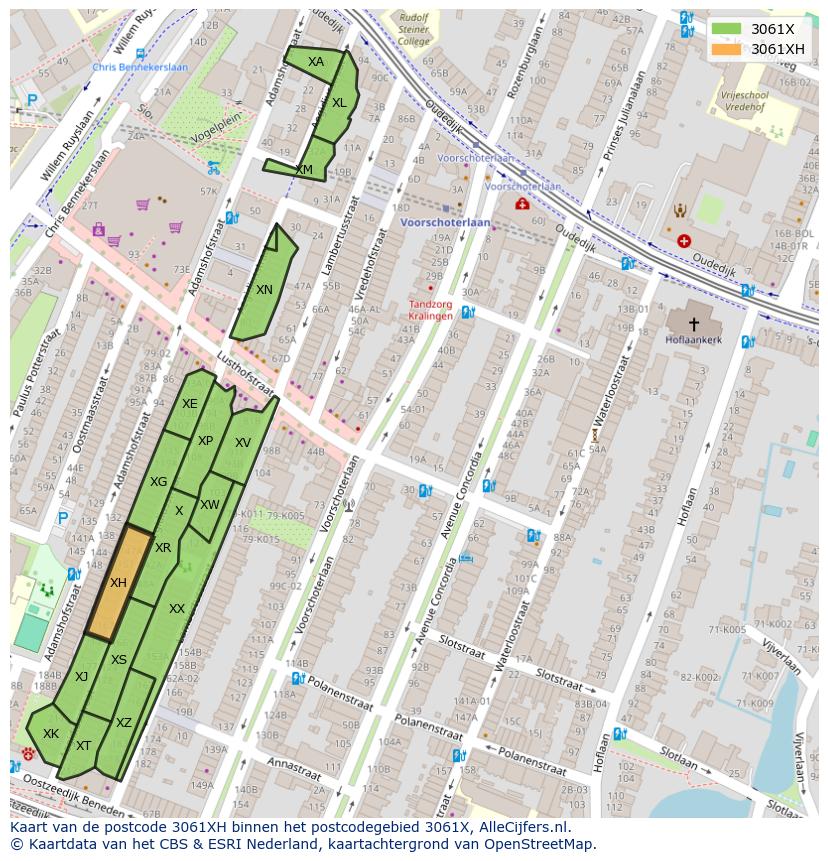 Afbeelding van het postcodegebied 3061 XH op de kaart.