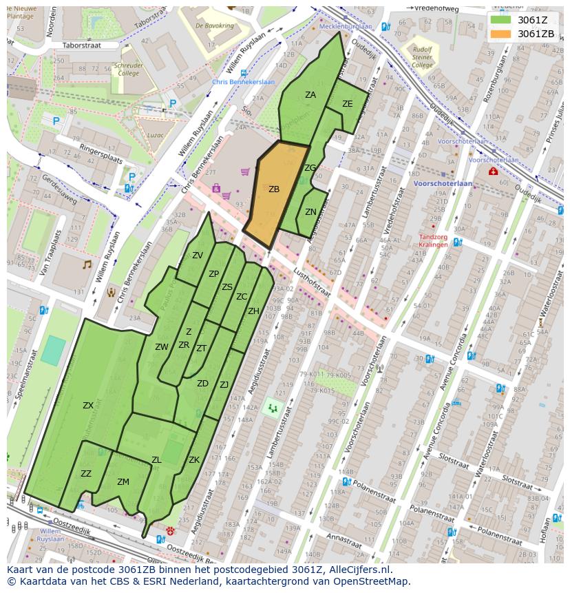 Afbeelding van het postcodegebied 3061 ZB op de kaart.