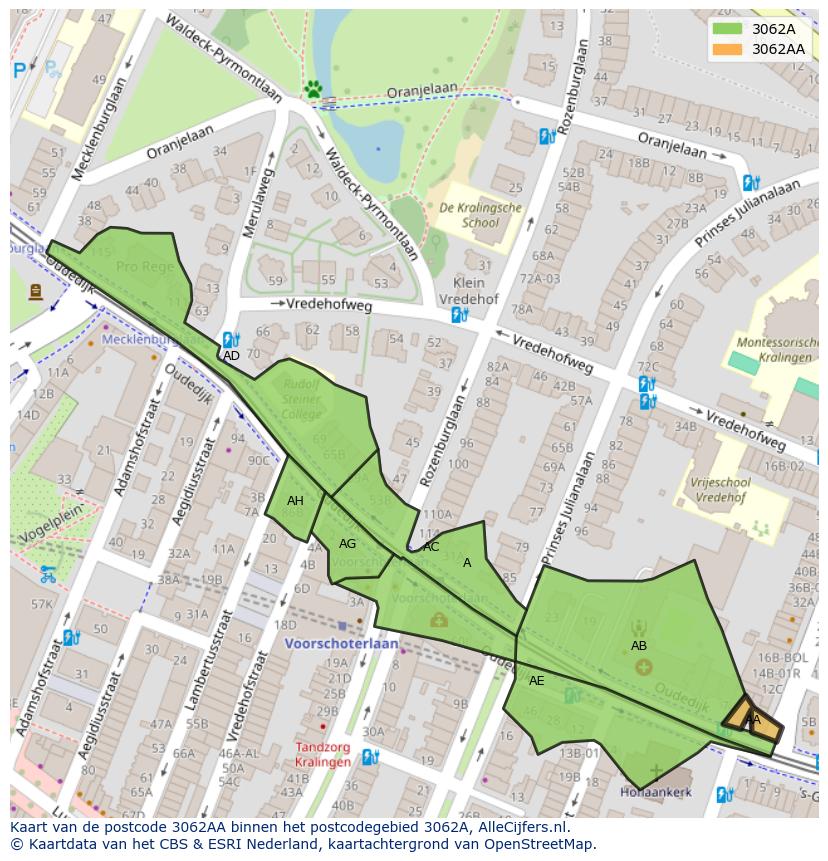 Afbeelding van het postcodegebied 3062 AA op de kaart.