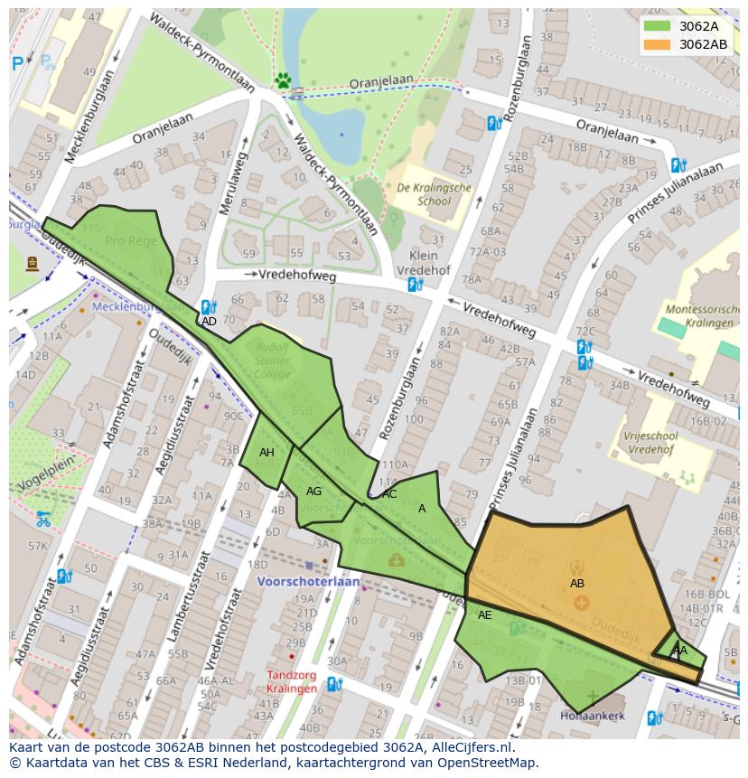 Afbeelding van het postcodegebied 3062 AB op de kaart.