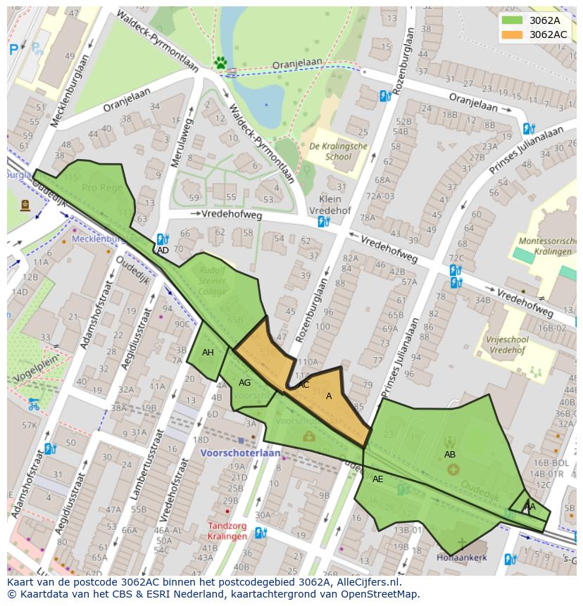 Afbeelding van het postcodegebied 3062 AC op de kaart.