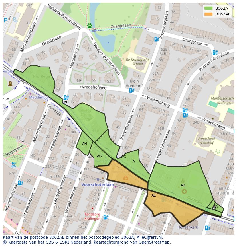 Afbeelding van het postcodegebied 3062 AE op de kaart.