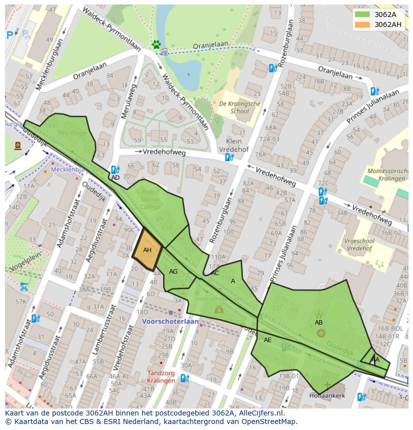 Afbeelding van het postcodegebied 3062 AH op de kaart.