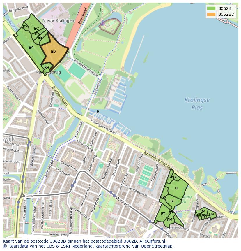 Afbeelding van het postcodegebied 3062 BD op de kaart.