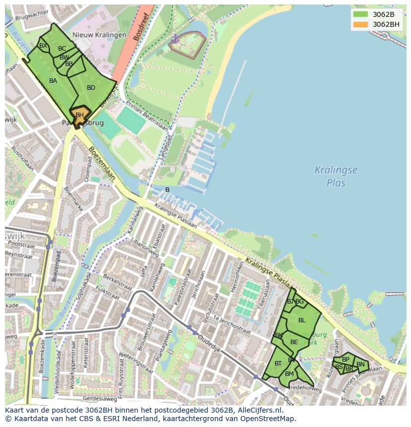 Afbeelding van het postcodegebied 3062 BH op de kaart.