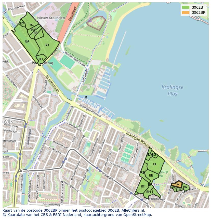 Afbeelding van het postcodegebied 3062 BP op de kaart.