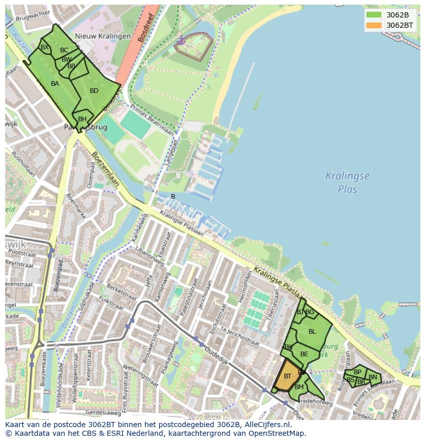 Afbeelding van het postcodegebied 3062 BT op de kaart.