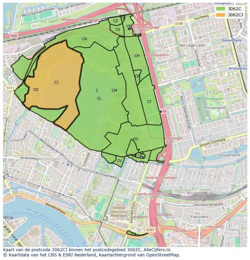 Afbeelding van het postcodegebied 3062 CJ op de kaart.