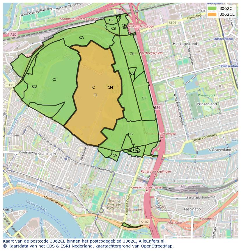 Afbeelding van het postcodegebied 3062 CL op de kaart.