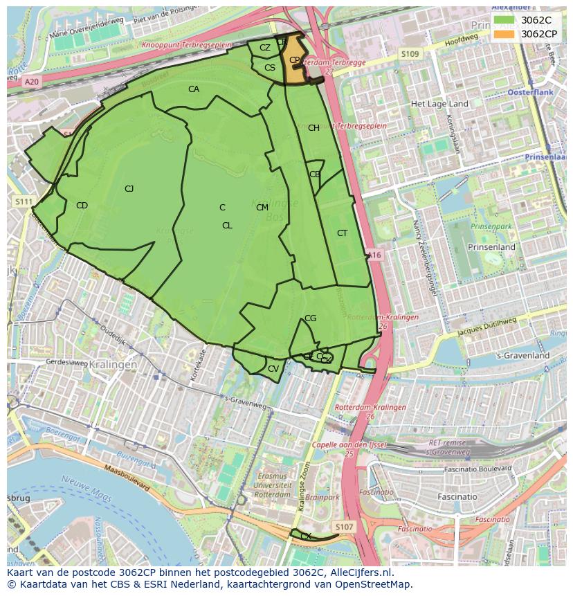 Afbeelding van het postcodegebied 3062 CP op de kaart.