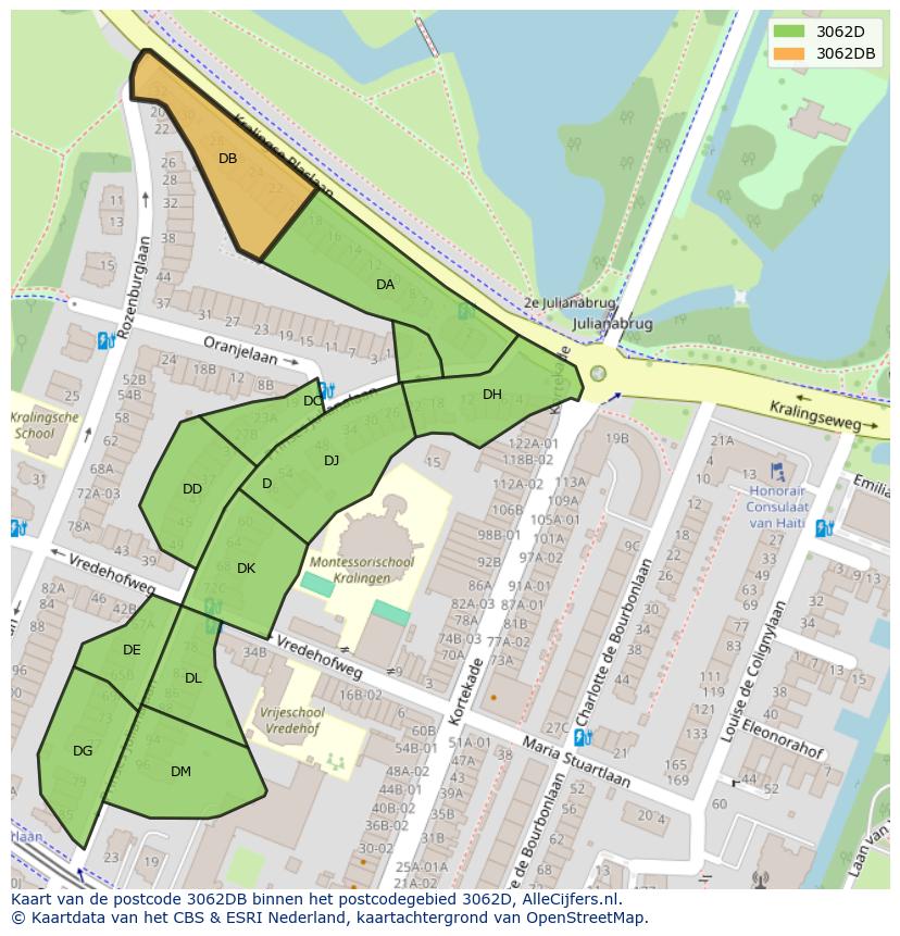 Afbeelding van het postcodegebied 3062 DB op de kaart.